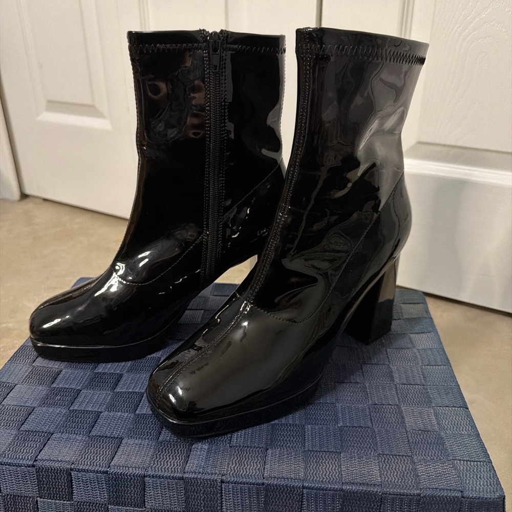 Black Patent Leather Ankle Boots